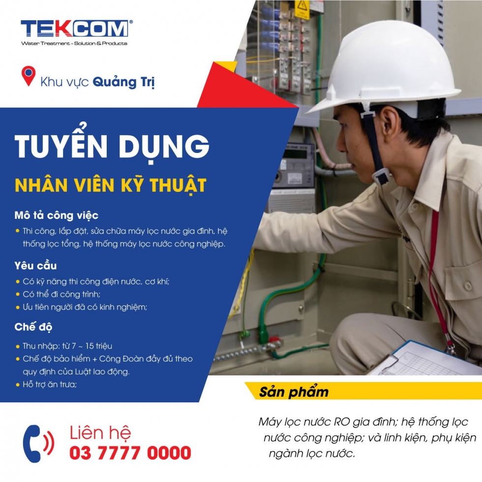 Tekcom tuyển dụng nhân viên kỹ thuật khu vực Quảng Trị
