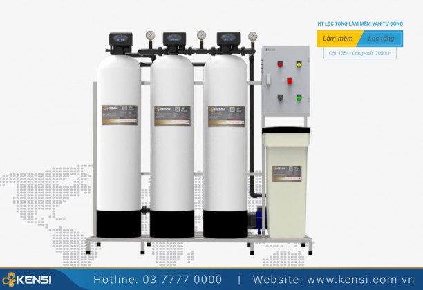 Hệ thống lọc nước tổng làm mềm 3 cột composite van tự động 2000LH