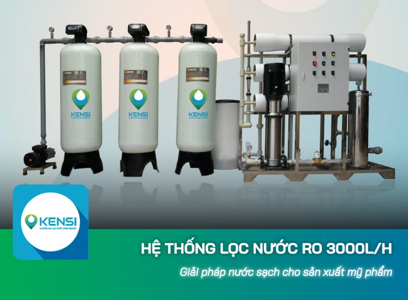 Hệ thống lọc nước công nghiệp RO 3000L/h cho sản xuất mỹ phẩm