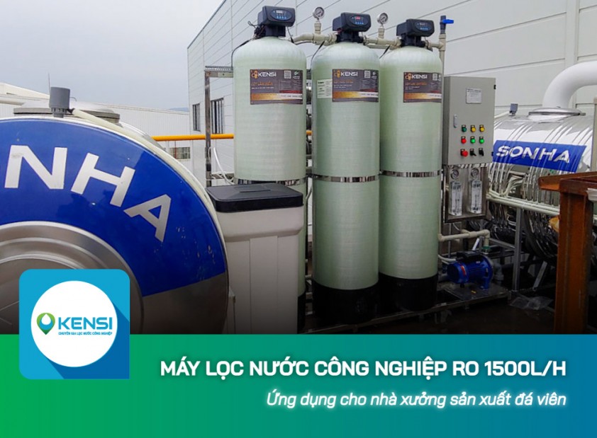 Máy lọc nước công nghiệp RO 1500L/h sản xuất đá viên