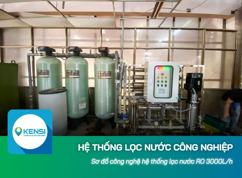 Sơ đồ hệ thống lọc nước công nghiệp RO 3000L/h 