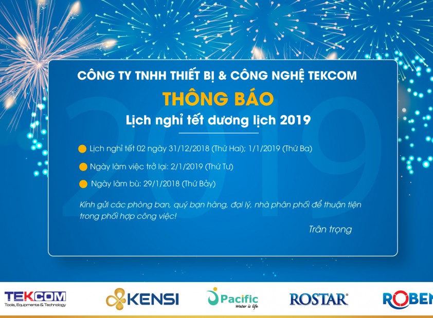 Tekcom thông báo lịch nghỉ Tết dương lịch 2019