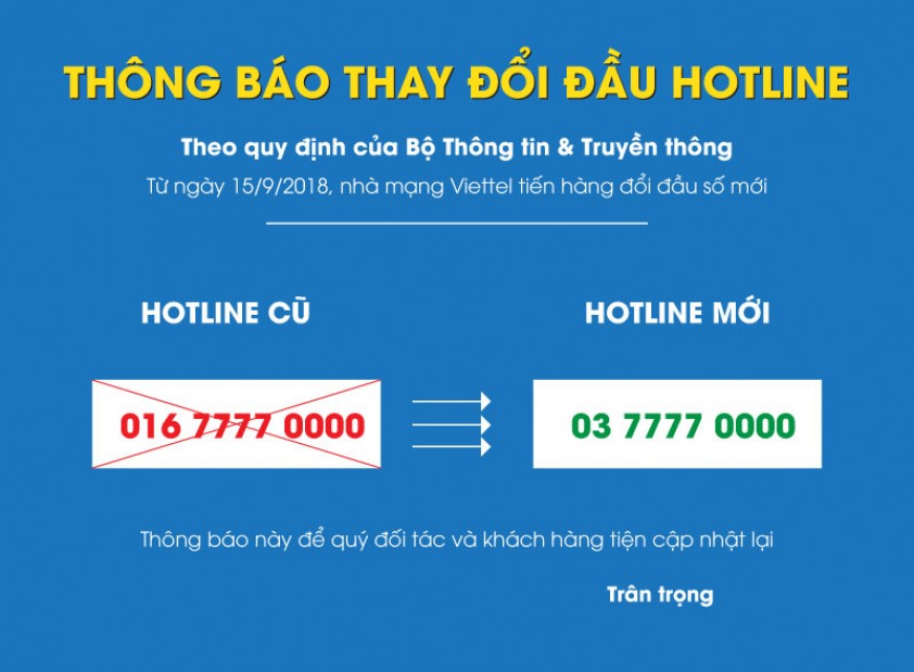 Tekcom thông báo thay đổi đầu số Hotline