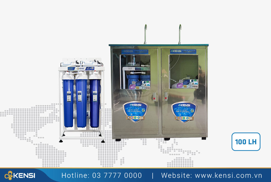 Máy lọc nước bán công nghiệp 100LH khi kết hợp với tủ Inox