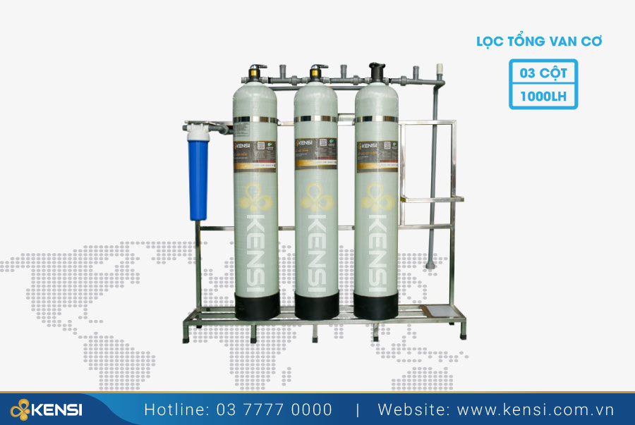 Hệ thống lọc tổng 3 cột xử lý nước cấp ô nhiễm