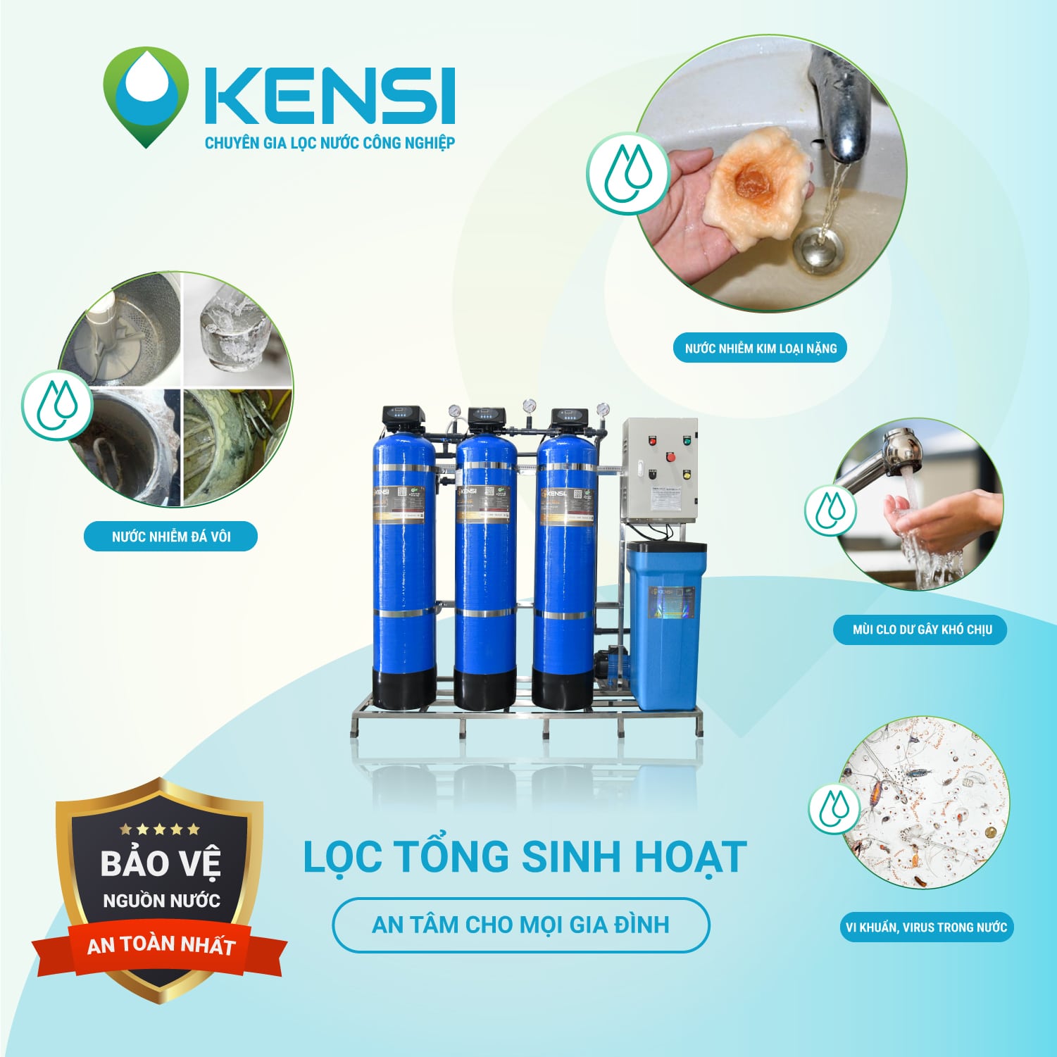 Phương pháp xử lý nước nhiễm Clo bằng hệ thống lọc tổng sinh hoạt