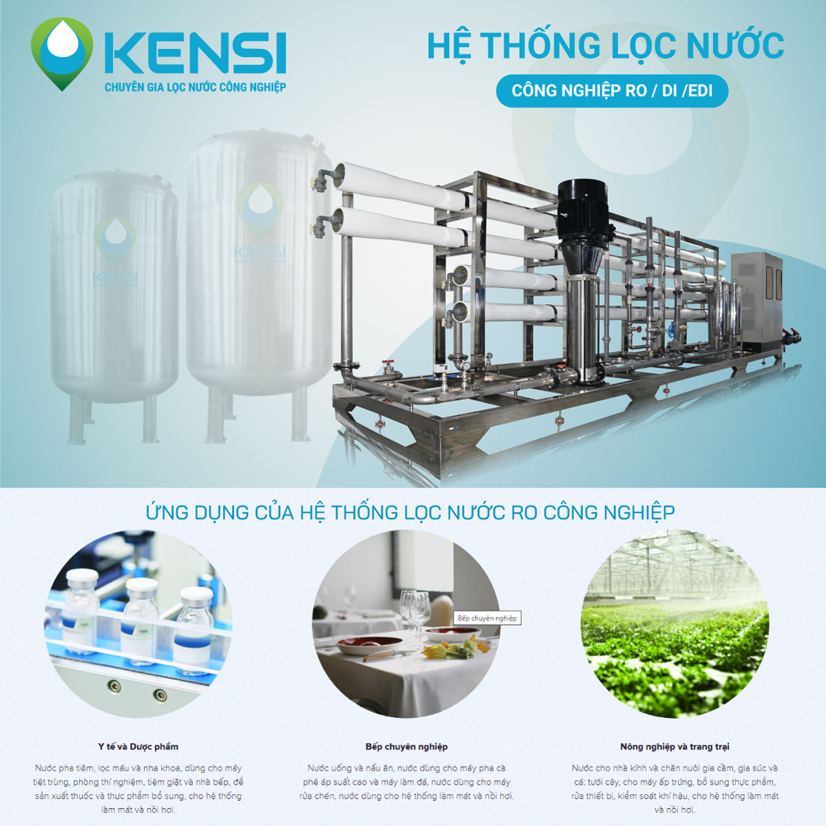 Máy lọc nước công nghiệp Kensi đáp ứng được nhu cầu sử dụng nước sạch trong sản xuất