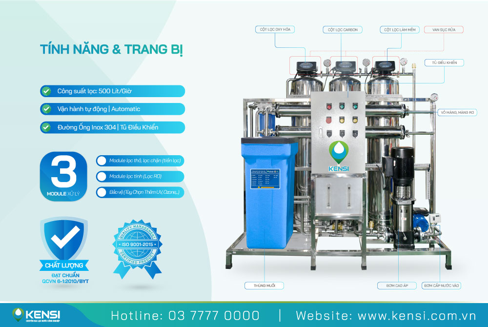 Tính năng và trang bị hệ thống RO công nghiệp công suất 500l/h