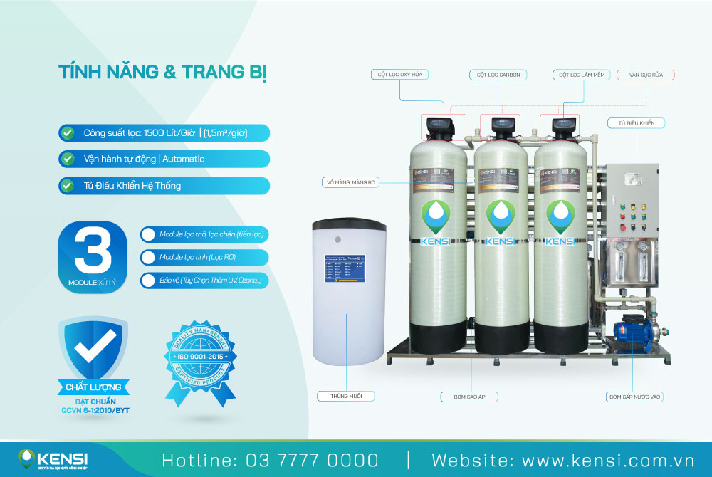 Hệ thống lọc nước công nghiệp RO 1500 Lít/Giờ