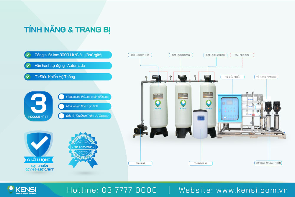 Trang bị và cấu tạo của hệ thống lọc nước RO công nghiệp 3000 Lít/giờ