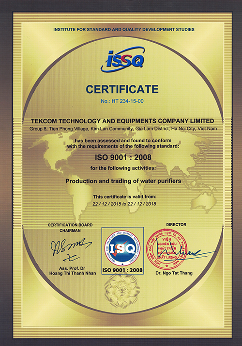 Tekcom giấy chứng nhận ISO 9001:2008