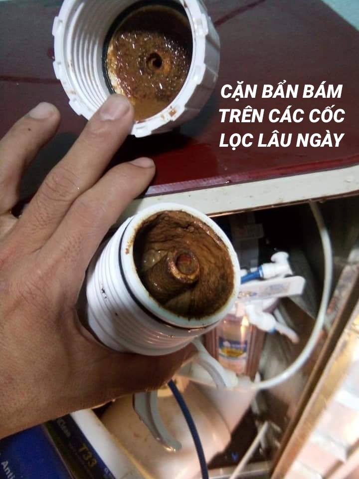 Cặn bẩn bám trên các cốc lọc sau quá trình lọc nước trong một thời gian dài 