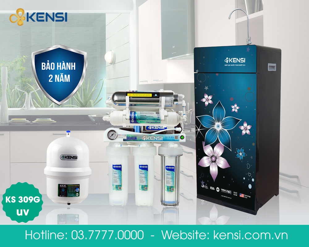 Lắp đặt Máy lọc nước RO 9 cấp lọc 3 cốc đồng hồ, đèn UV