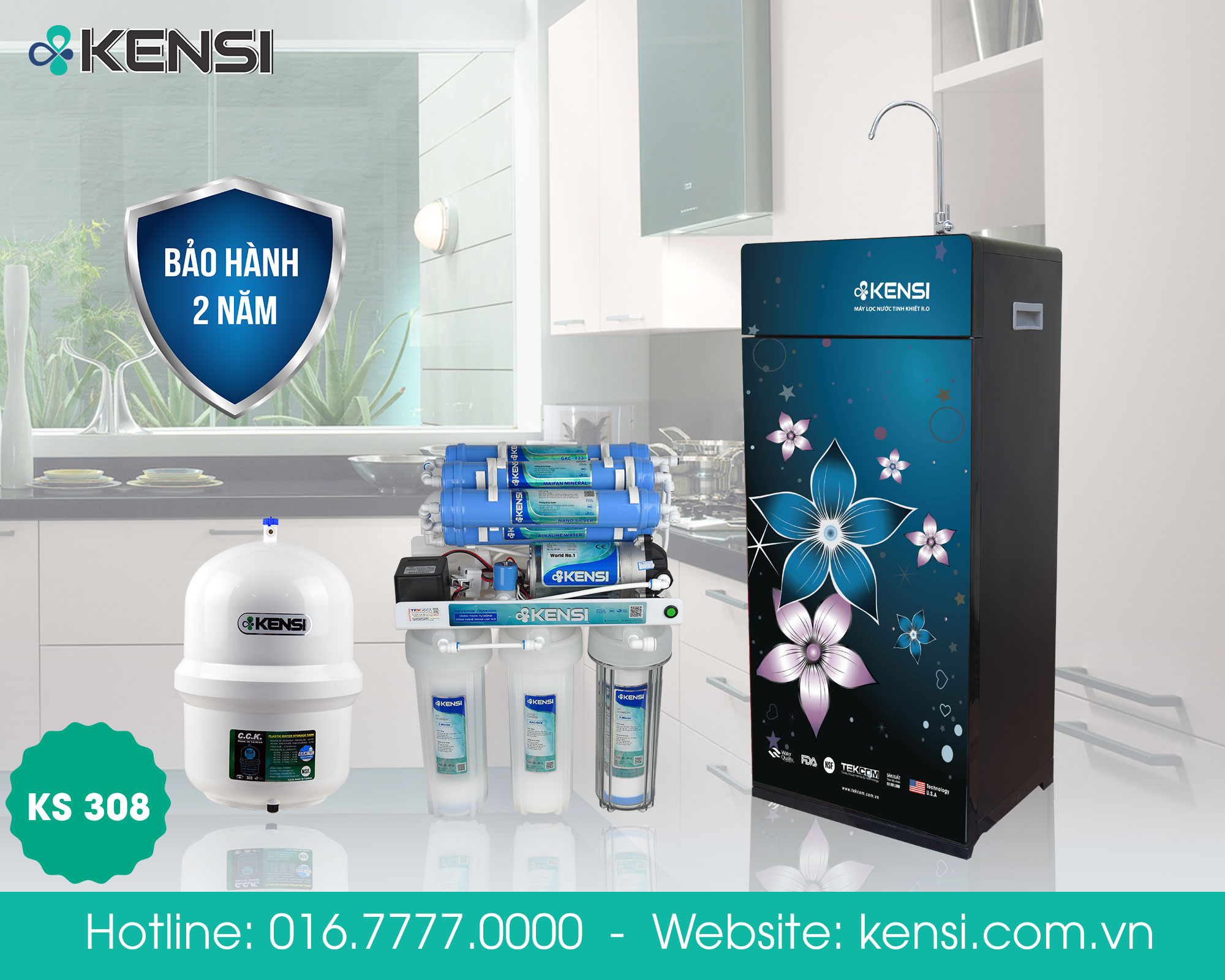 Máy lọc nước RO Kensi 8 cấp lọc 3 cốc lắp đặt tại Tekcom