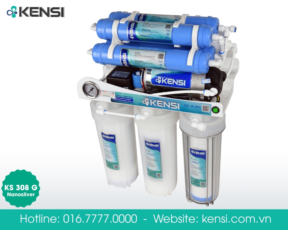 Máy lọc nước Kensi 8 cấp lọc 3 cốc có đồng hồ - Nanosliver