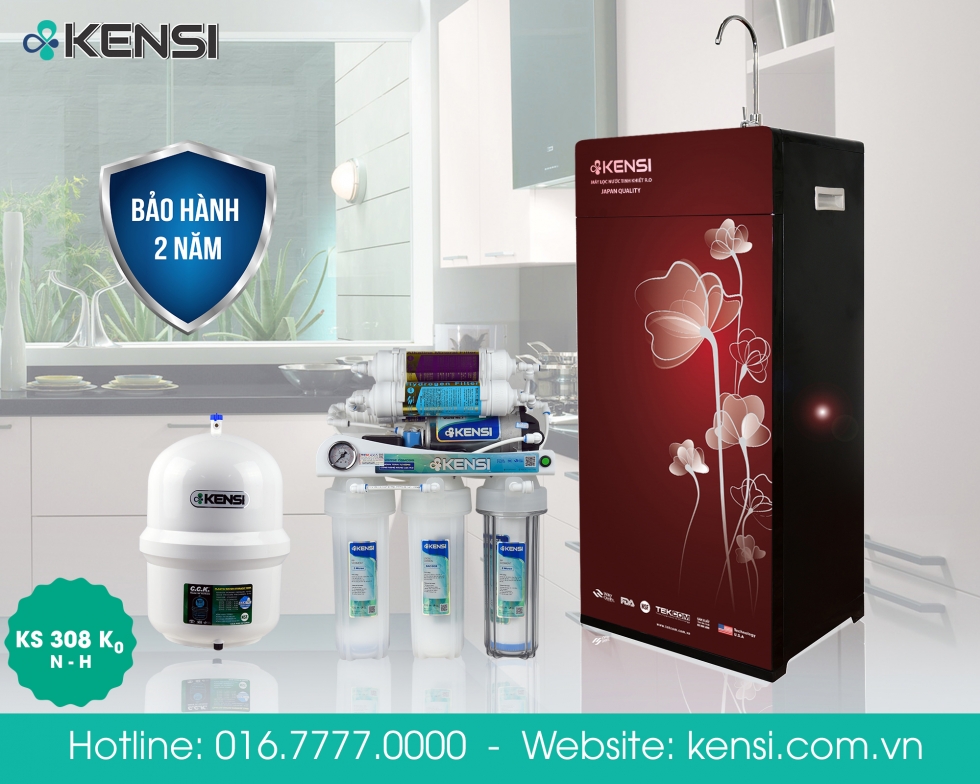 Máy lọc nước RO Kensi 8 cấp lọc 3 cốc, đồng hồ - Nanosilver - Hydrogen