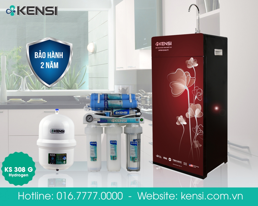 Máy lọc nước RO Kensi 8 cấp lọc 3 cốc, đồng hồ - Hydrogen lọc sạch hiệu quả cho nguồn nước đạt chuẩn nước tinh khiết