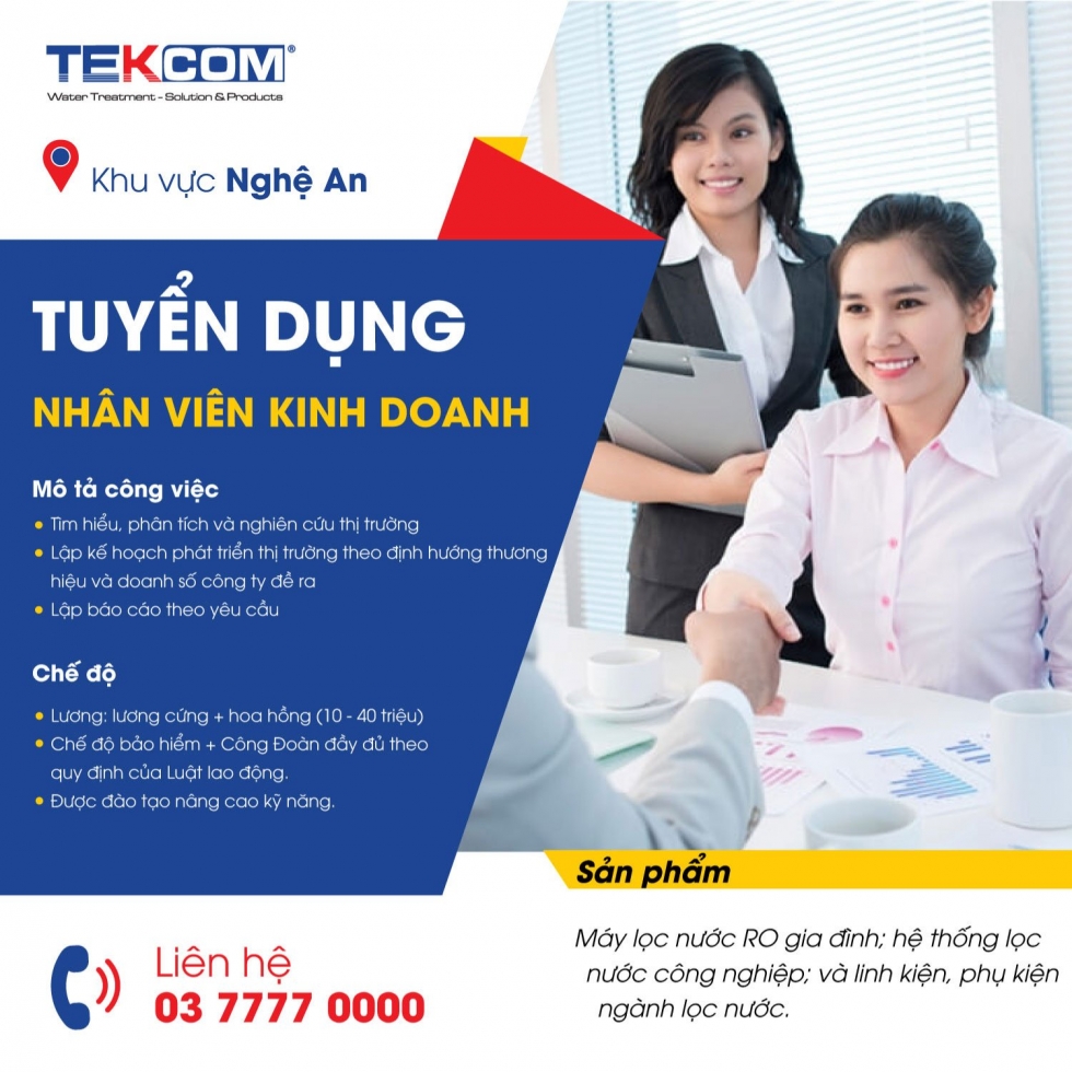 Tekcom tuyển dụng nhân viên kinh doanh khu vực tỉnh Nghệ An